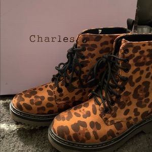 CHARLES ALBERT animal print, lace up boots. NWNT. Size 6.